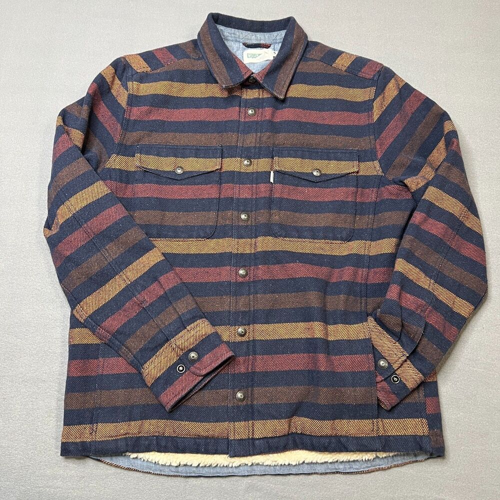 Wellen Flannel Overshirt Jacket Men's L Multicolor Striped Collared Sherpa Lined